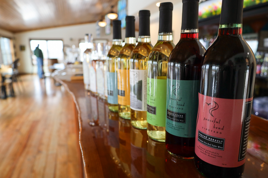 peaceful bend products lined up on the tasting bar